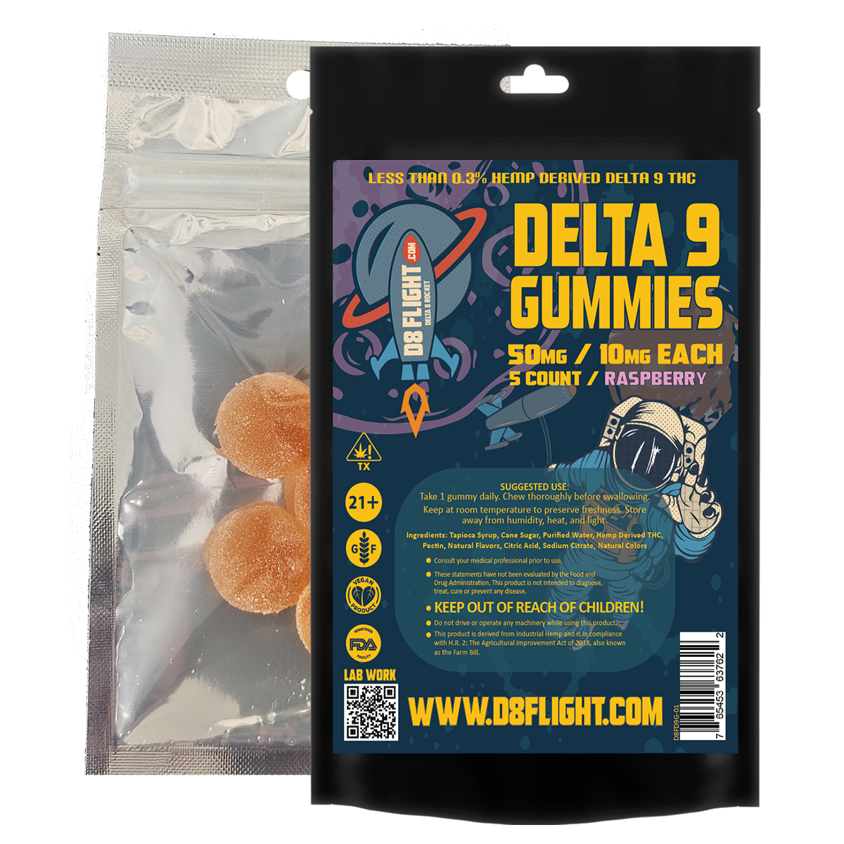 Flight DELTA 9 Gummies – 5 count, Raspberry - D8Flight